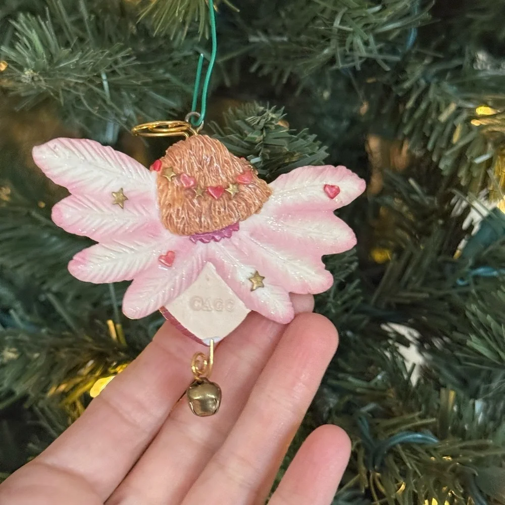 Vintage 1998 Pink Angel Ornament with Heart Design